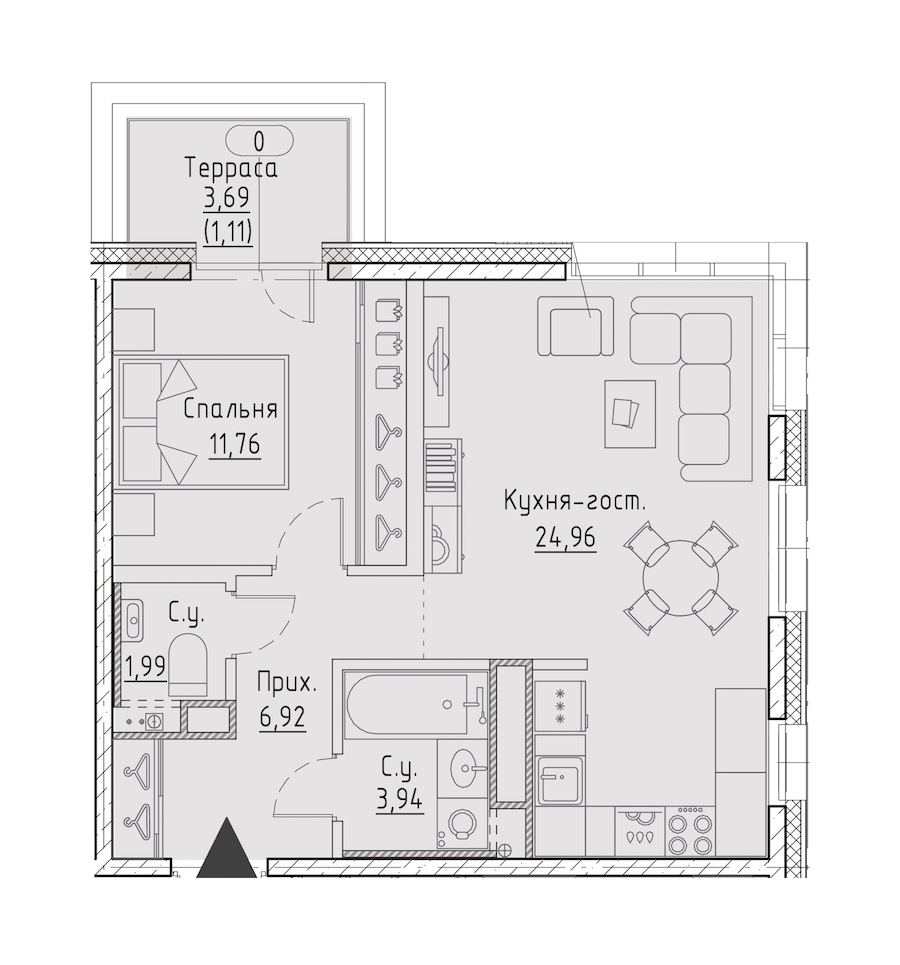 1-комнатная квартира 49.57 м², 9/9 эт., ЖК «LEGENDA Чёрная речка 41»